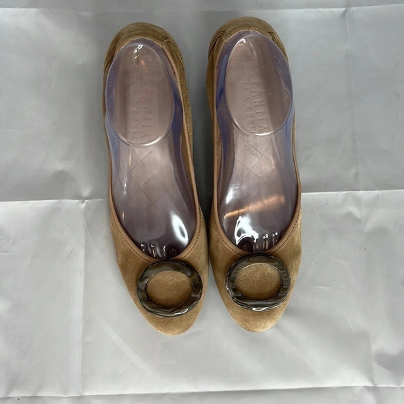 HISPANITAS Suede Wood Block Heel Pump Tan Tortoiseshell Decorative Buckle 39.5 - Picture 8 of 12